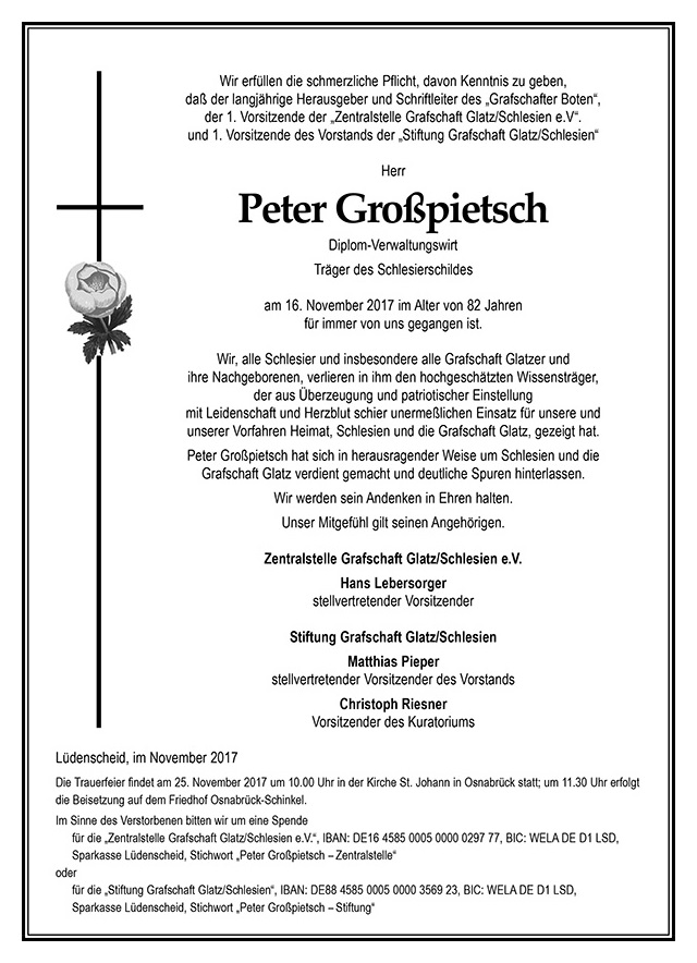 Traueranzeige für Peter Großpietsch