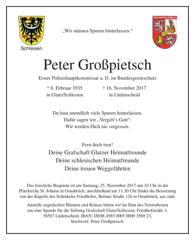 Traueranzeige für Peter Großpietsch