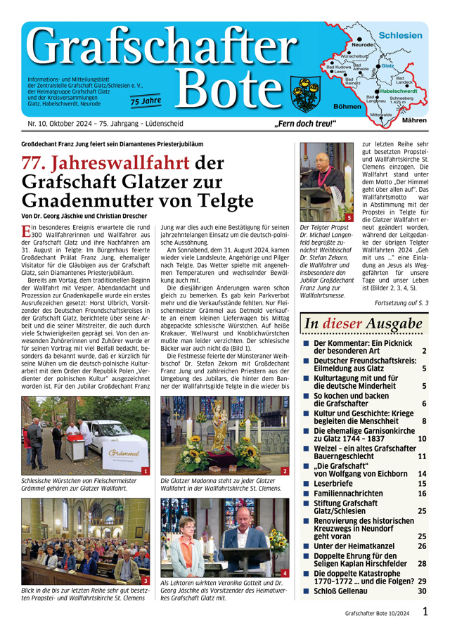 77. Glatzer Wallfahrt nach Telgte 2024: Bericht im „Grafschafter Boten“