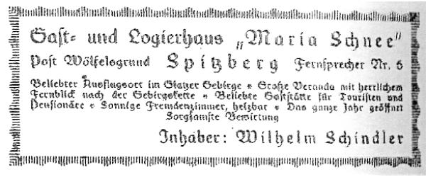 Werbung, Berggasthaus Maria Schnee