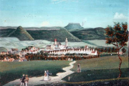 Gem&auml;lde mit Ortsansicht