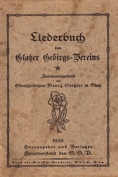 Titelseite vom Liederbuch des Glatzer Gebirgs-Vereins von 1926